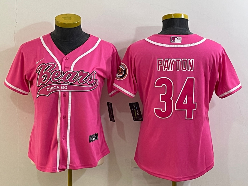Women's Chicago Bears #34 Walter Payton Pink With Patch Cool Base Stitched Baseball Jersey(Run Small)